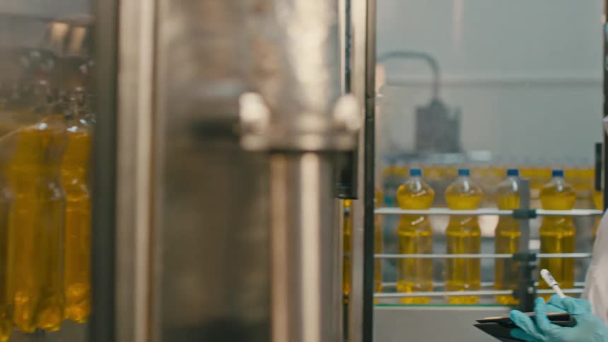 A clip of a factory production of drinks
