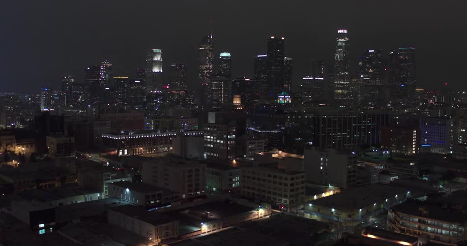 Buildings in a city at night