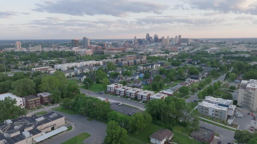 A suburban area outside of a big city downtown area