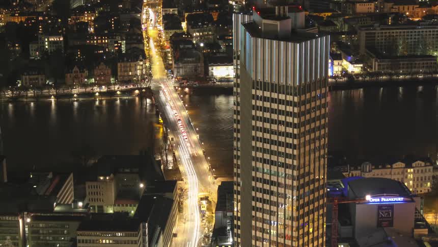 The frankfurt downtown city skyline at night