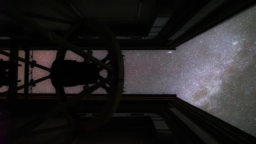 The telescope is viewing the star filled sky