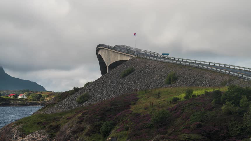Time lapse footage of the storseisundet bridge in norway