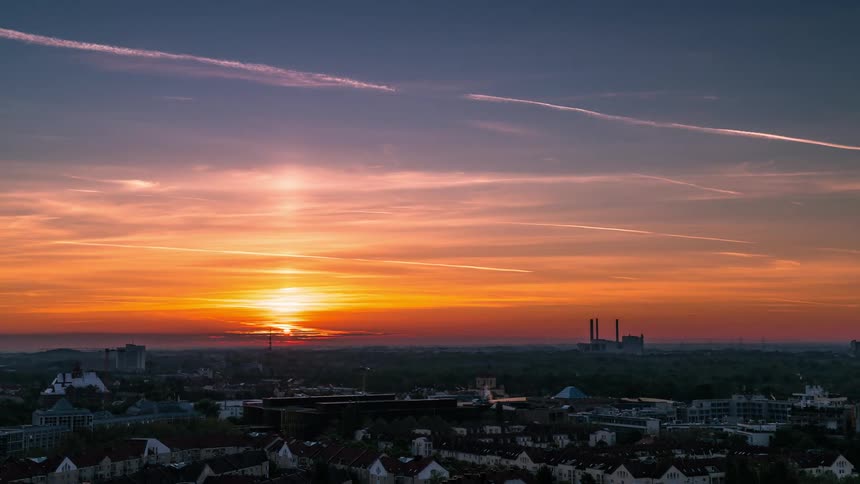 The sun rises lighting up the town