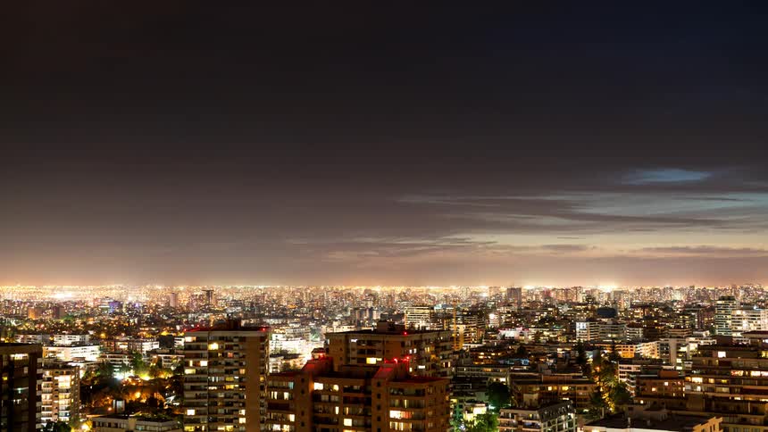 The sun sets on the city and all the buildings light up