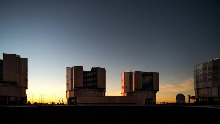 Time lapse of night falling over the very large telescope observatory in chile