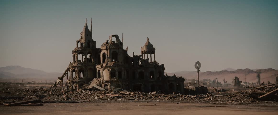 Scenery of a destroyed postapocalyptic city