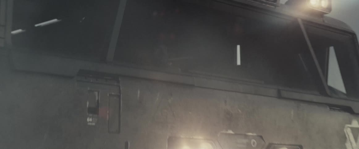 Close up of the cabin of a futuristic sci fi airship taking off
