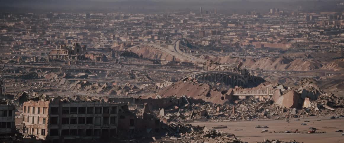 Postapocalyptic scenario of a completely destroyed city
