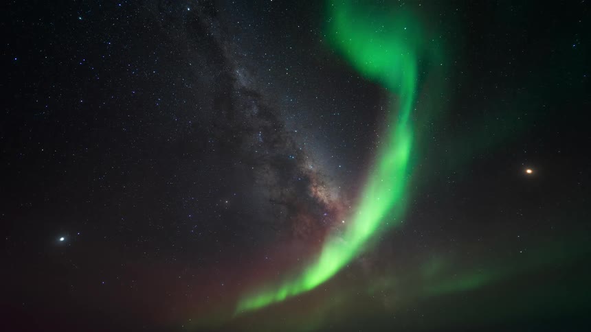 Starry sky with the milky way and northern lights visible