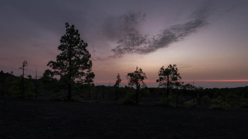 Mountainous landscape with the cloudy sky turning purple and dusk