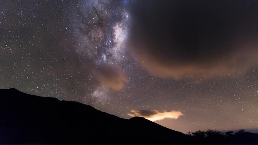 Time lapse of the milky way moving over the mountains at night