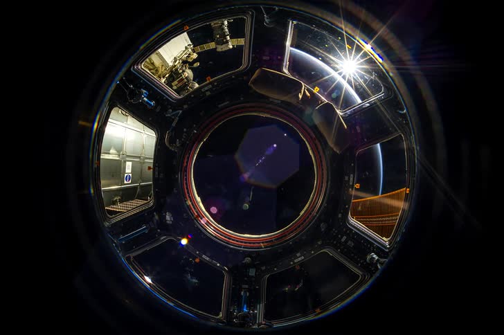Earth rotating ahead of the space station