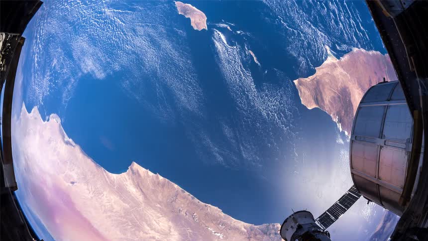 A view from space of the earths atmosphere that is rotating