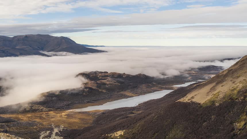 Fog is covering the valley during the spring time