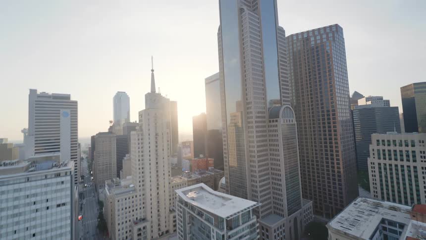 An aerial view of metropolitan Dallas, Texas at sunset