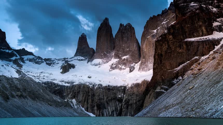 Time lapse of a mountain range in winter season