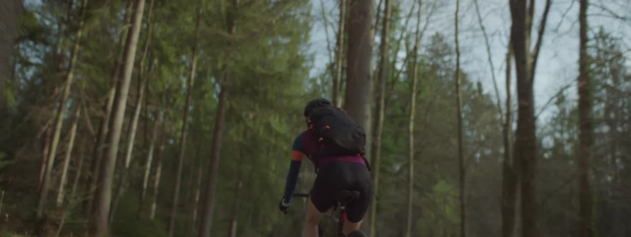 Person riding their bike on a trail through the woods