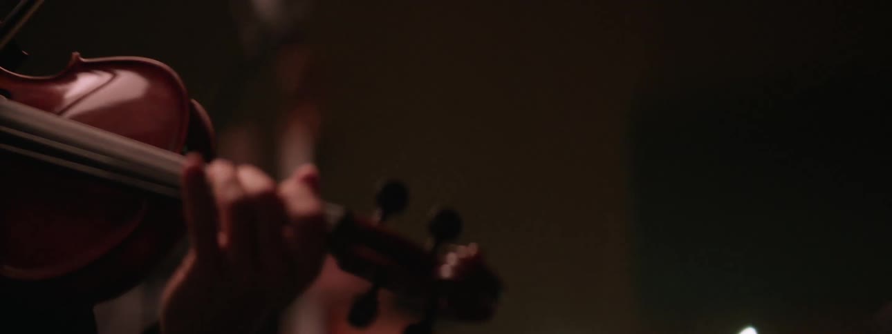 A closeup of a persons hands playing a violin