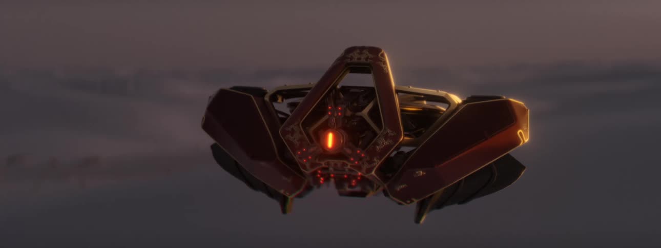 A space ship is flying high in the sky