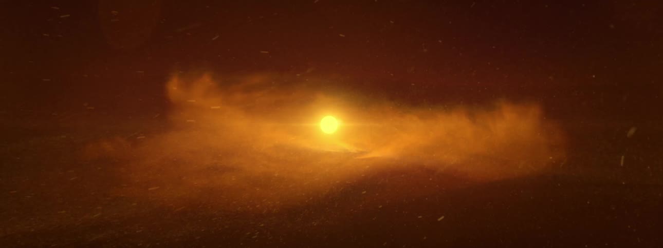 A cyclone spins around the glowing orb