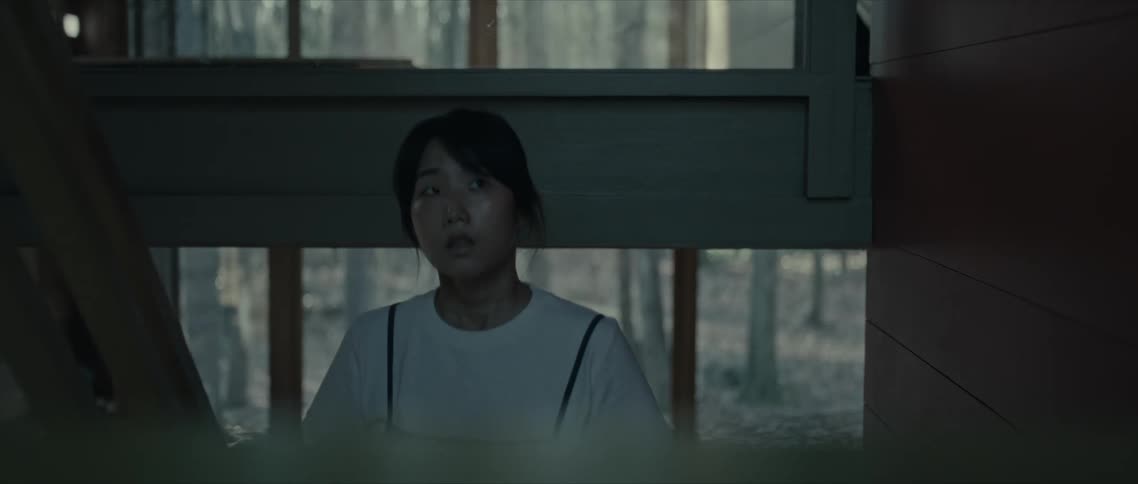 Young woman climbing the stairs with an astonished face in a house