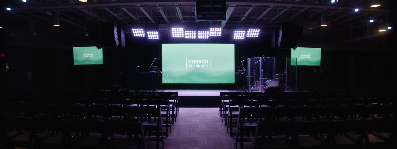 The stage inside the auditorium of a modern church