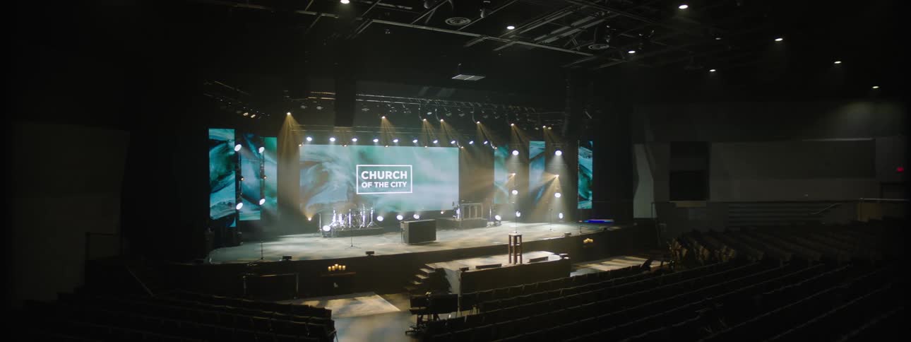The stage is empty in the church
