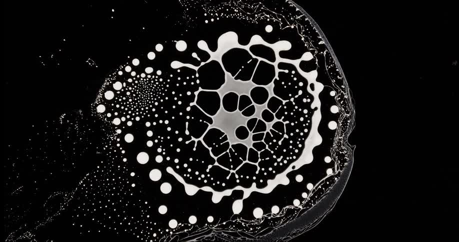 Milk drops and dissipates in a dark liquid