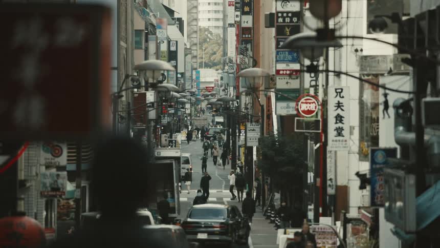 Shoppers and pedestrians roam in a major downtown area of Tokyo