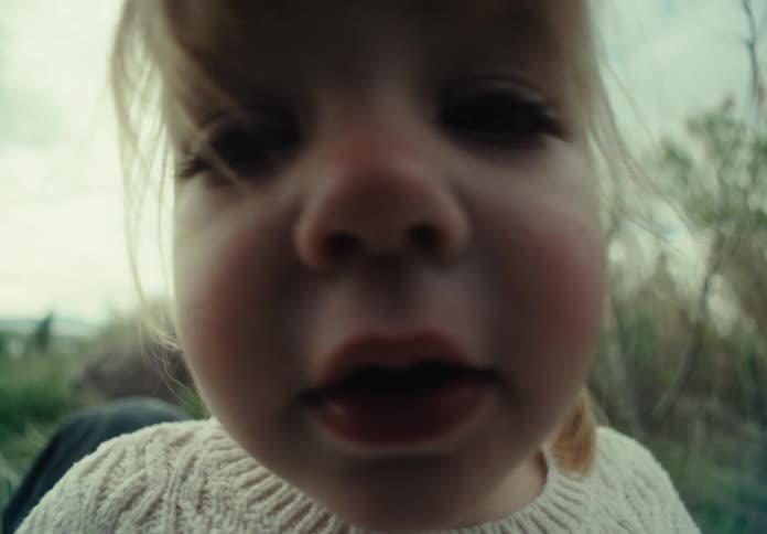 Portrait of a little blonde girl in a field