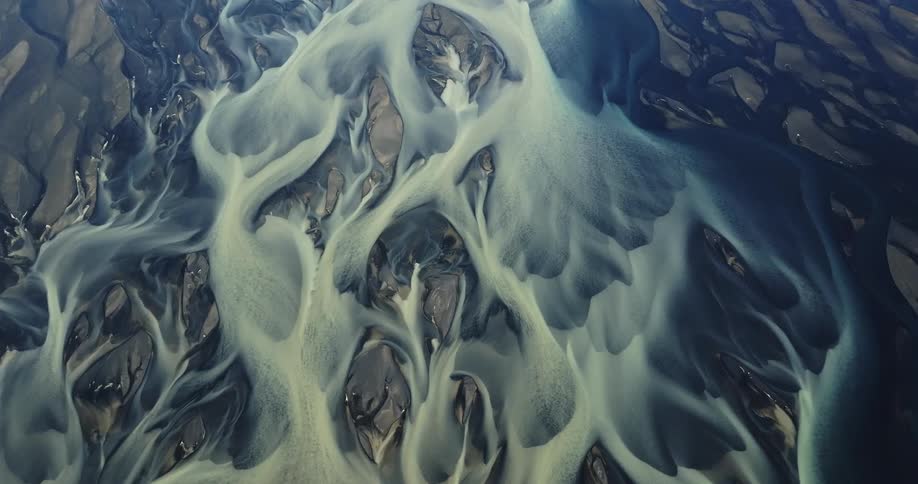Aerial view of a braided river in iceland