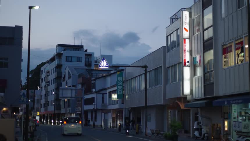 Street of a metropolis in the late afternoon with vehicle and pedestrian traffic