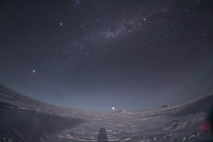 Colorful aurora in the arctic sky above the icecube neutrino observatory