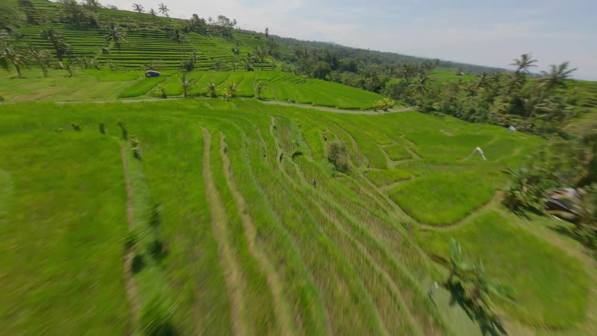 Aerial panorama of hills with agricultural and green fields
