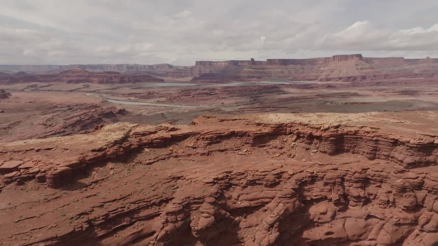 Aerial landscape of canyons on a partly cloudy day