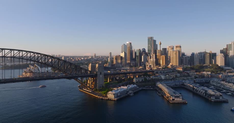 Aerial view of a large urban city by the sea
