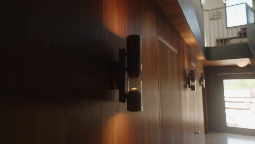 Interior design of a house with a wall with automatic lights