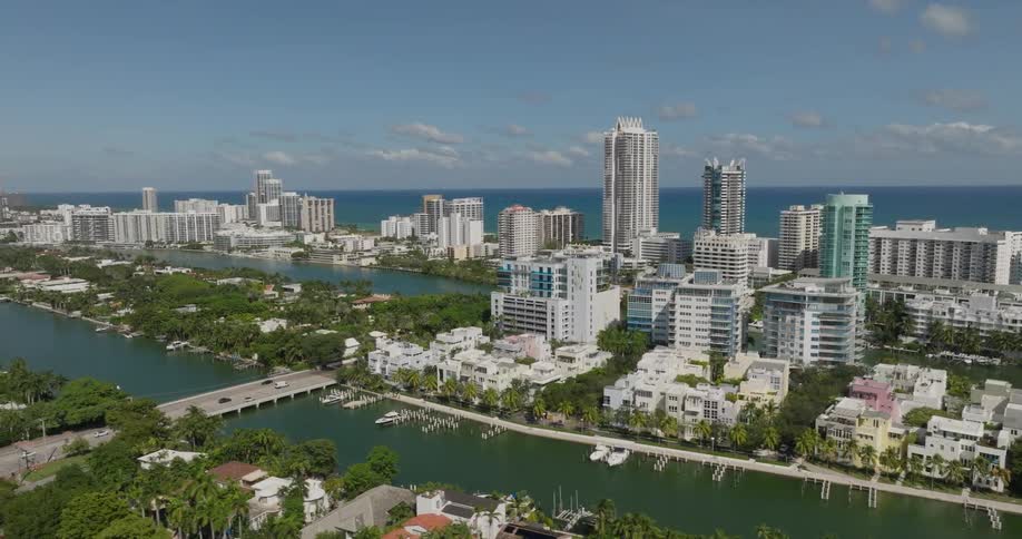 Aerial footage of the metropolitan miami florida usa city skyline