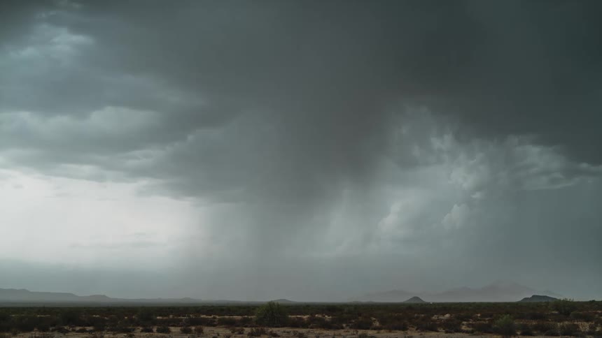 Lightening flashes in a dark sky over a vast grassy plain
