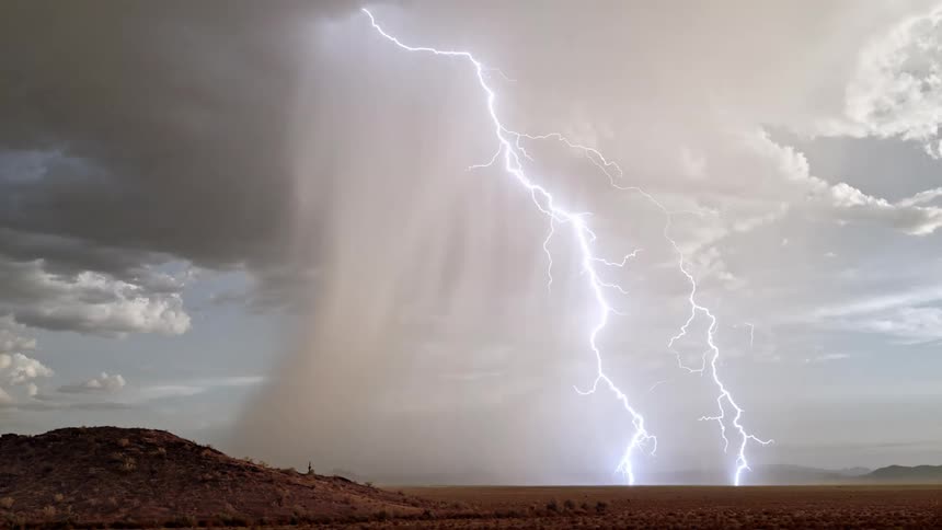 Desert landscape on a day with rain and thunder