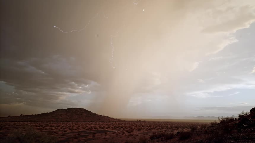 Rain and thunder in a desert location
