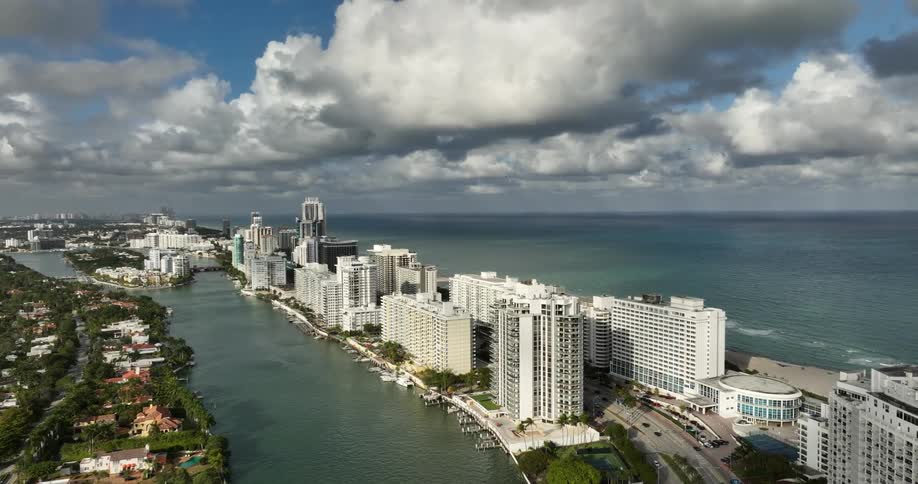 Aerial view of urban buildings and seaside resorts