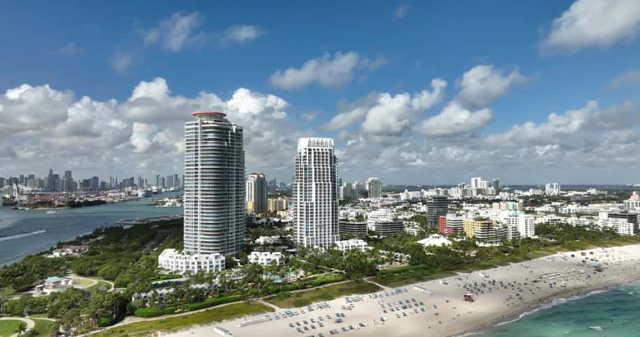 Urban and commercial buildings on the edge of a beach