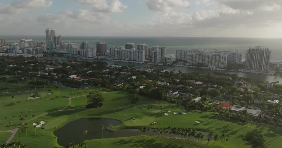 Aerial panorama of a golf course