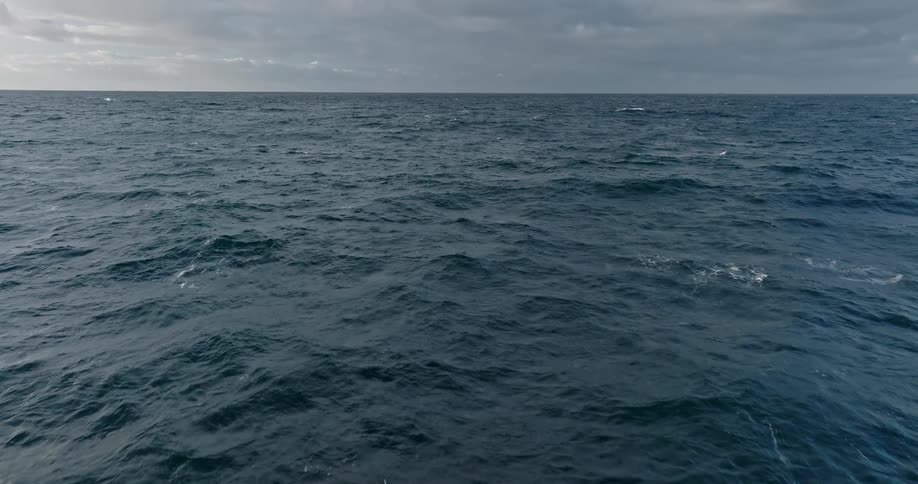 Waves flow across the surface of the ocean under an overcast sky