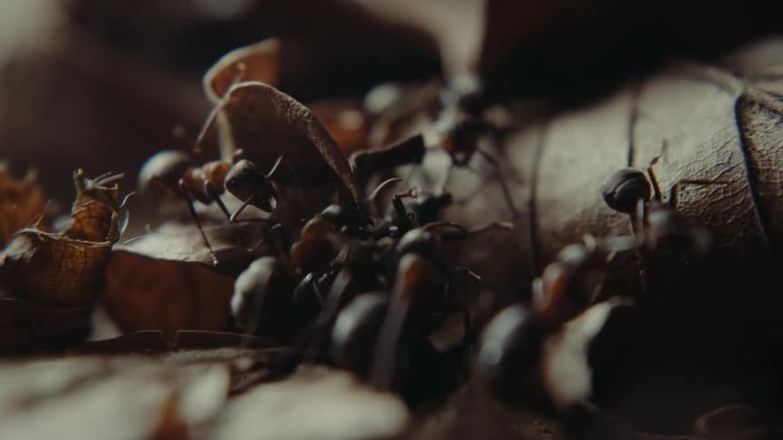 Ants carrying a bug