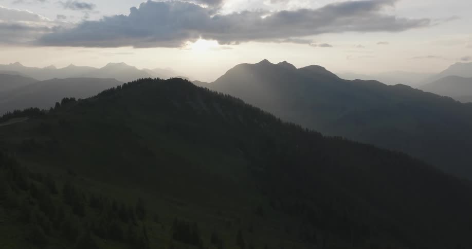 Natural landscape with mountain ranges in a dawn sky