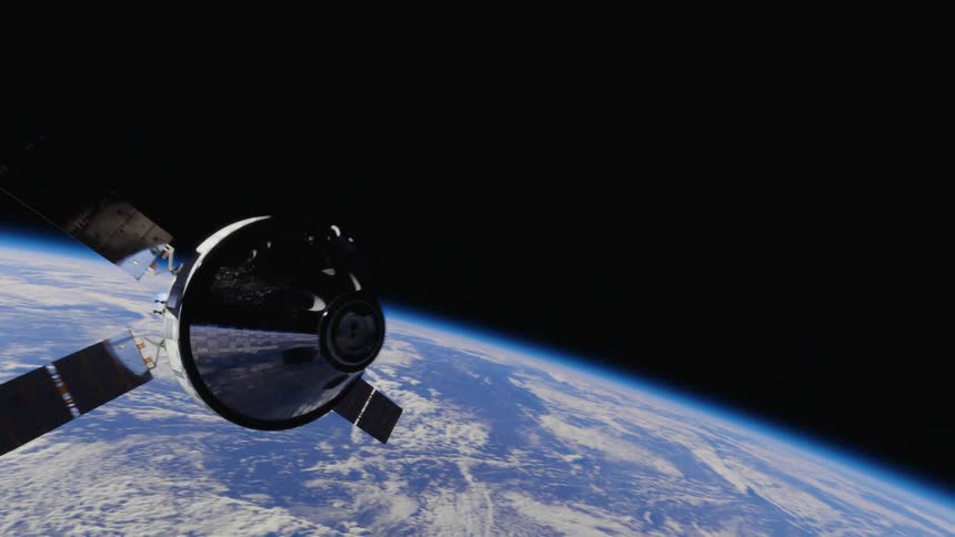 A satellite uses thrusters to orbit the earth