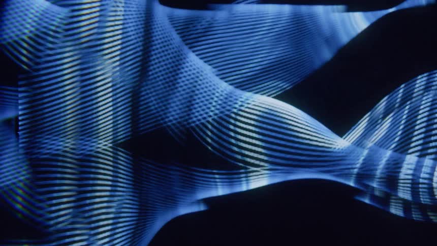 Blue lines twist around each other to create grids that disappear once the lines move away