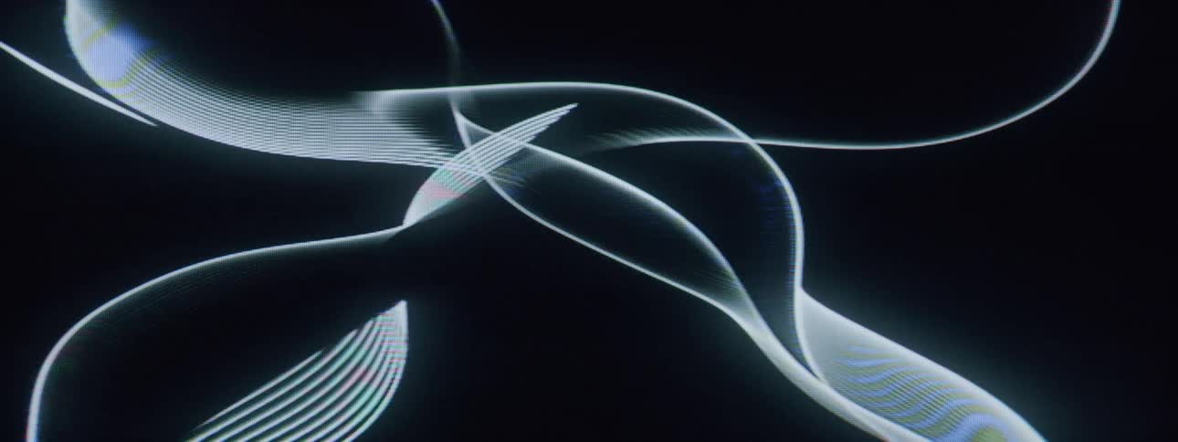 White abstract lines moving randomly on a black background